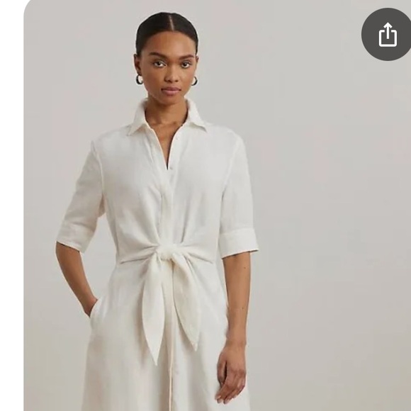 Ralph Lauren Beige Tie-Front Midi Dress - Picture 2 of 12